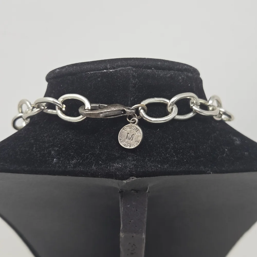 Chunky Silver‎ Chain Necklace Large Heart Charms Vintage Y2K Style Statement